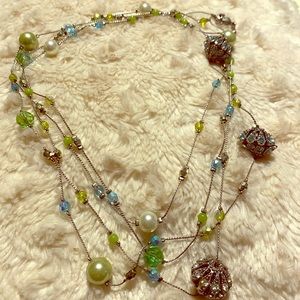 Long sting necklace green/blue
